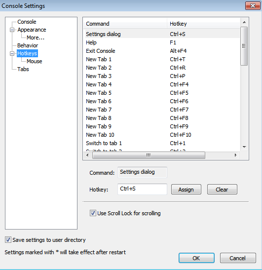 Defining hotkeys